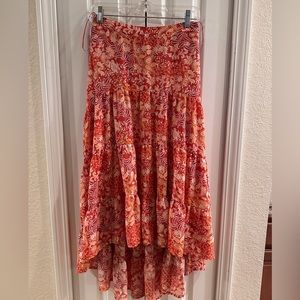 High low paisley midi orange skirt